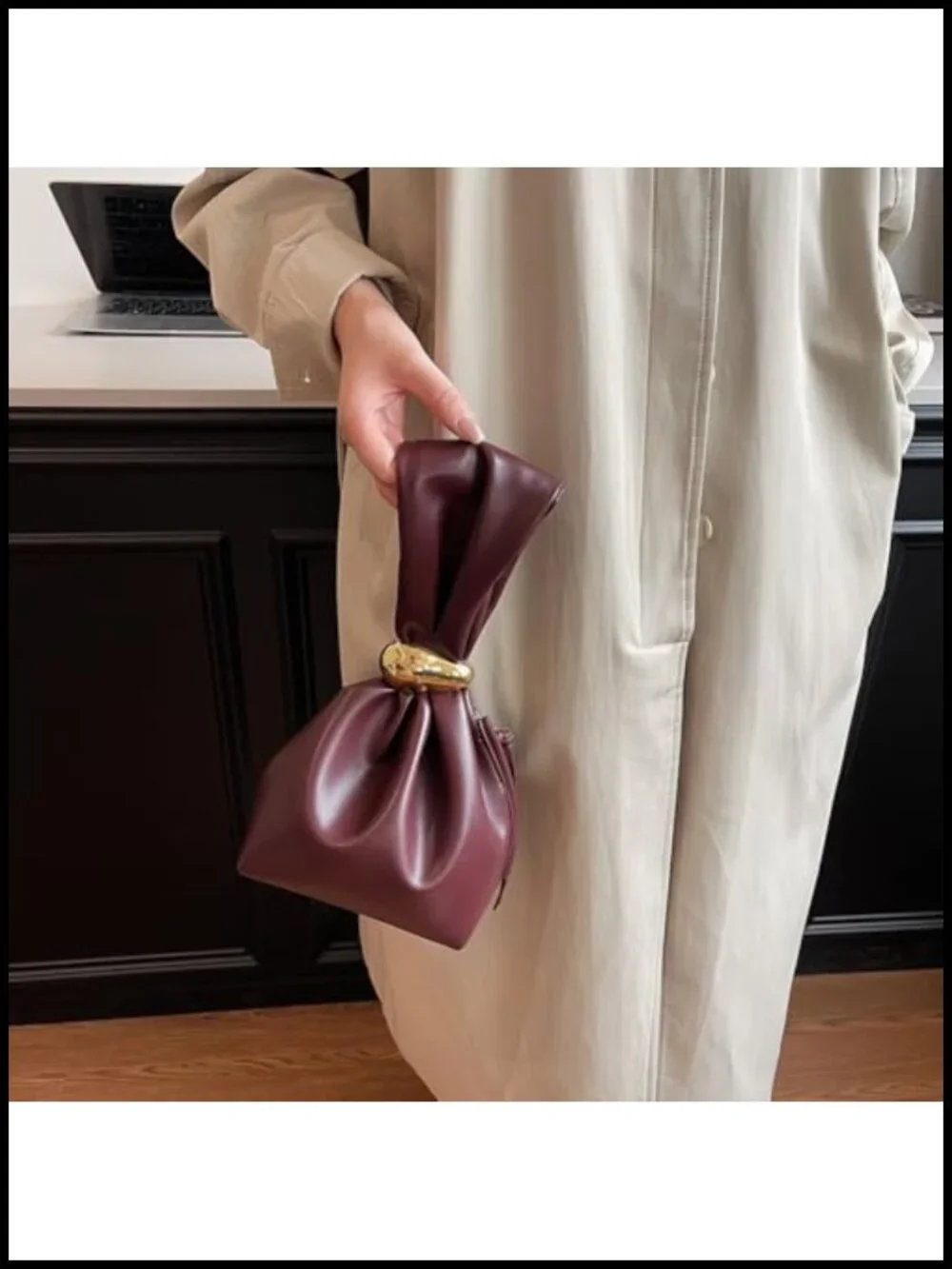 Vegan Leather Knot Clutch Wristlet Purse Mini Handbag Tote